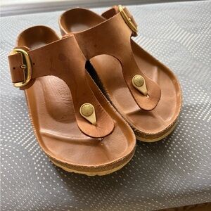 Birkenstock Gizeh Brown Sandals with Gold Buckle